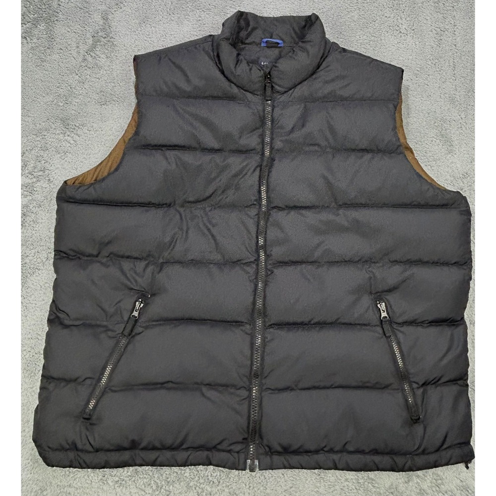 Land's End Vest Men 2XL 50-52 Black Down NYLON Full Zip Puffer Pockets‎